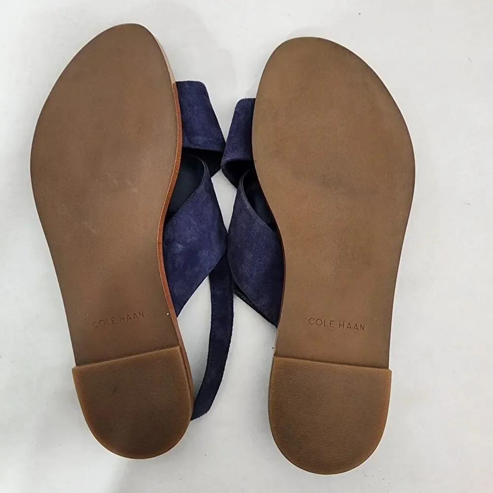 Cole Haan Women Fernanda Grand 360 Sandal 7B Marine Blue Suede Slip On Slingback